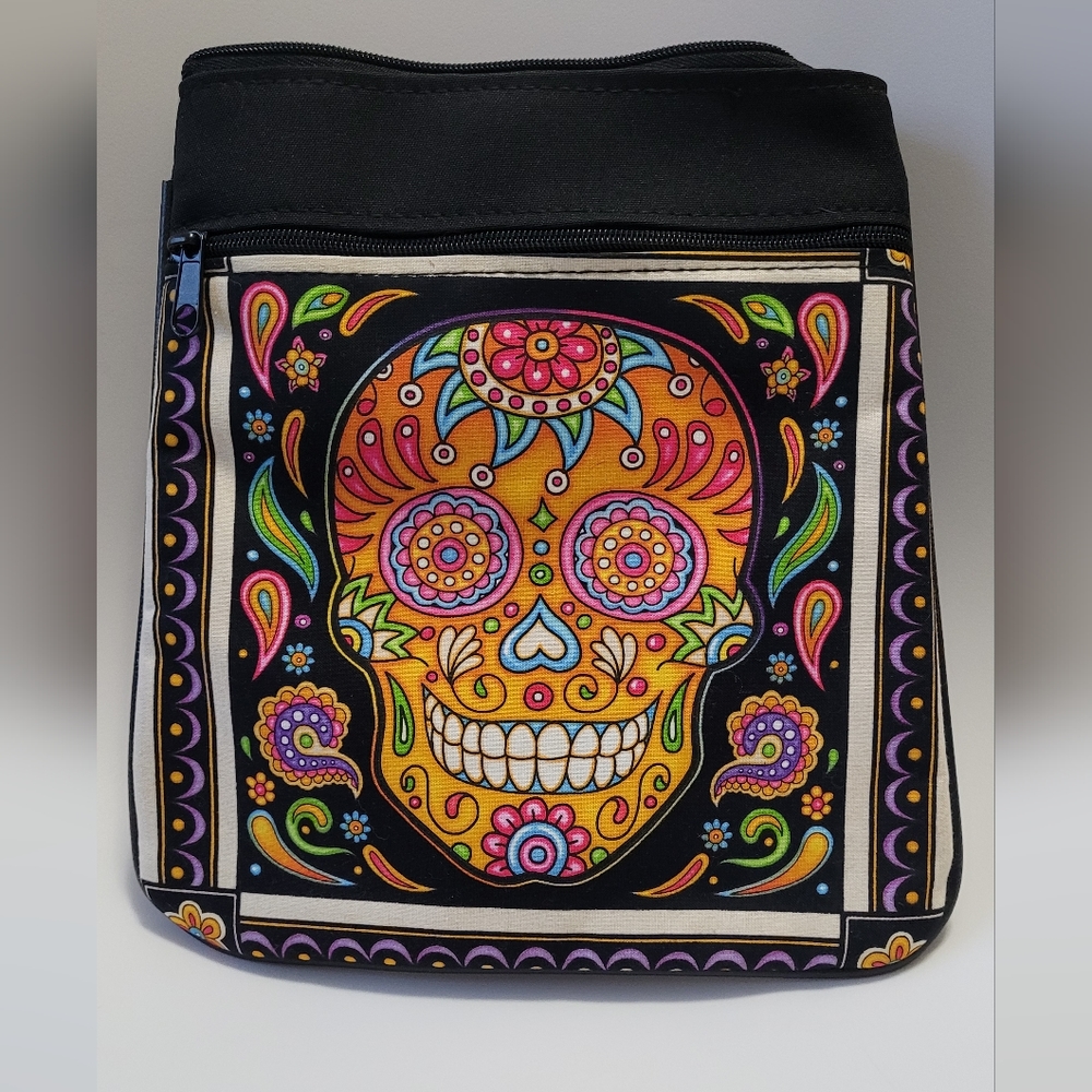 Dia de Los Muertos candy skull cross bag